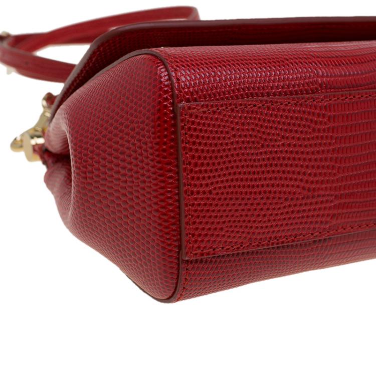 Pre Owned Dolce and Gabbana Red Lizard Embossed Leather Small Miss Sicily Top Handle Bag