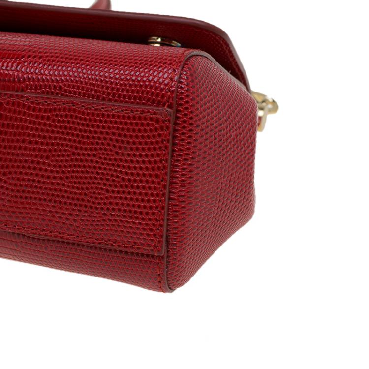 Pre Owned Dolce and Gabbana Red Lizard Embossed Leather Small Miss Sicily Top Handle Bag