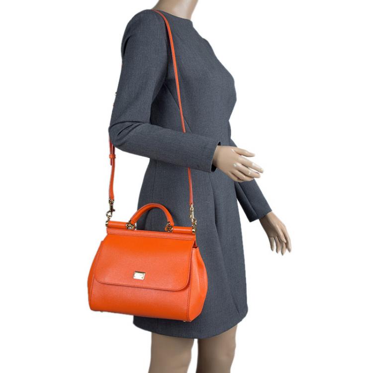 Dolce & Gabbana Orange Leather Medium Miss Sicily Bag Dolce