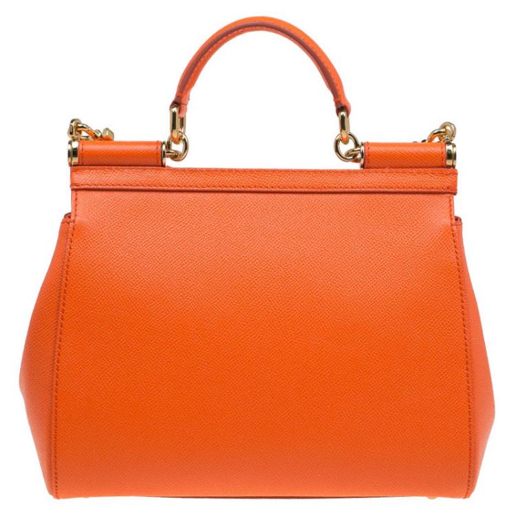 Pre Owned Dolce and Gabbana Orange Leather Medium Miss Sicily Top Handle Bag