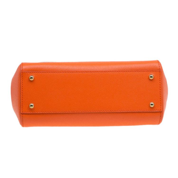 Pre Owned Dolce and Gabbana Orange Leather Medium Miss Sicily Top Handle Bag