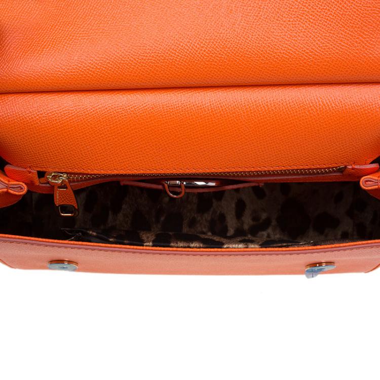 Pre Owned Dolce and Gabbana Orange Leather Medium Miss Sicily Top Handle Bag