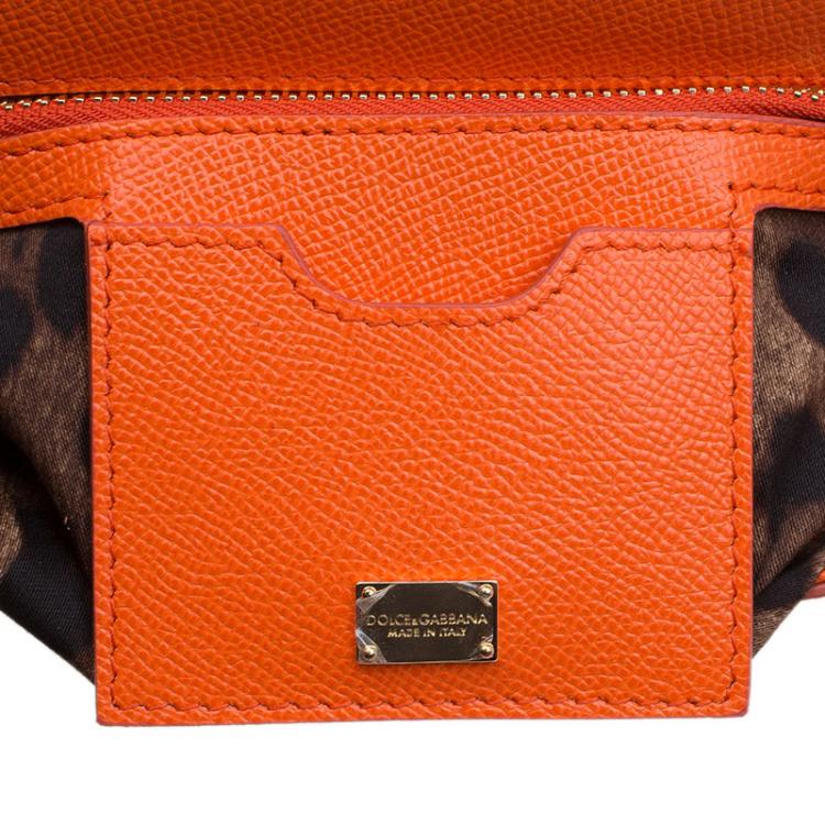 Pre Owned Dolce and Gabbana Orange Leather Medium Miss Sicily Top Handle Bag