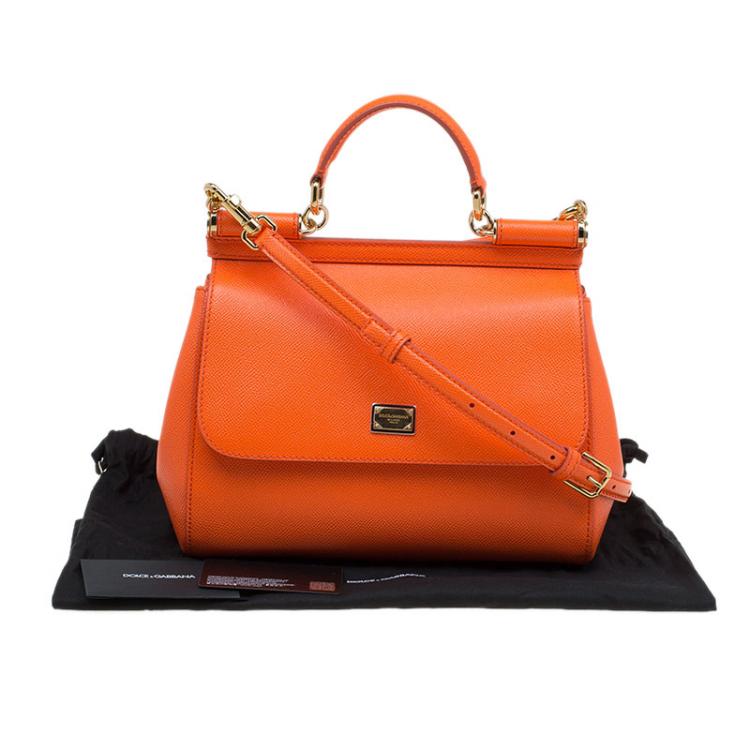 Pre Owned Dolce and Gabbana Orange Leather Medium Miss Sicily Top Handle Bag