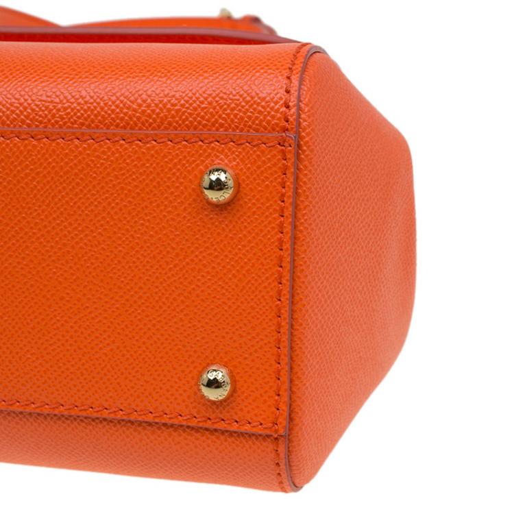 Pre Owned Dolce and Gabbana Orange Leather Medium Miss Sicily Top Handle Bag