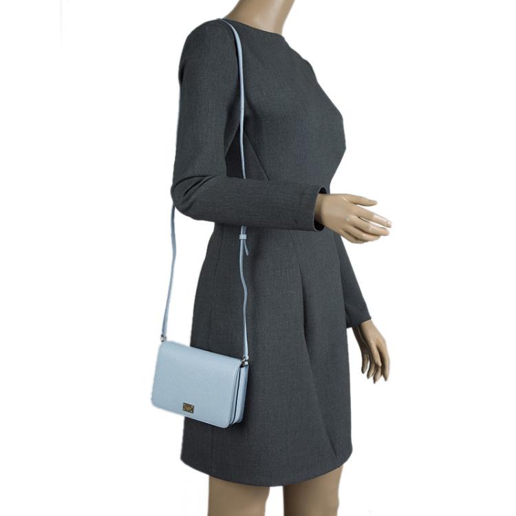 Pre Owned Dolce and Gabbana Light Blue Leather Mini Dauphine Crossbody Bag