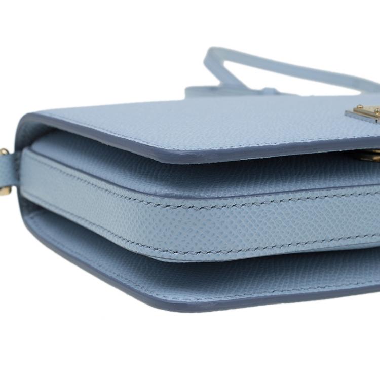 Pre Owned Dolce and Gabbana Light Blue Leather Mini Dauphine Crossbody Bag