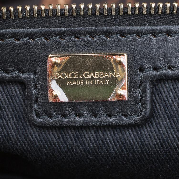 Pre Owned Dolce and Gabbana Black Raffia Crochet Alma Tote