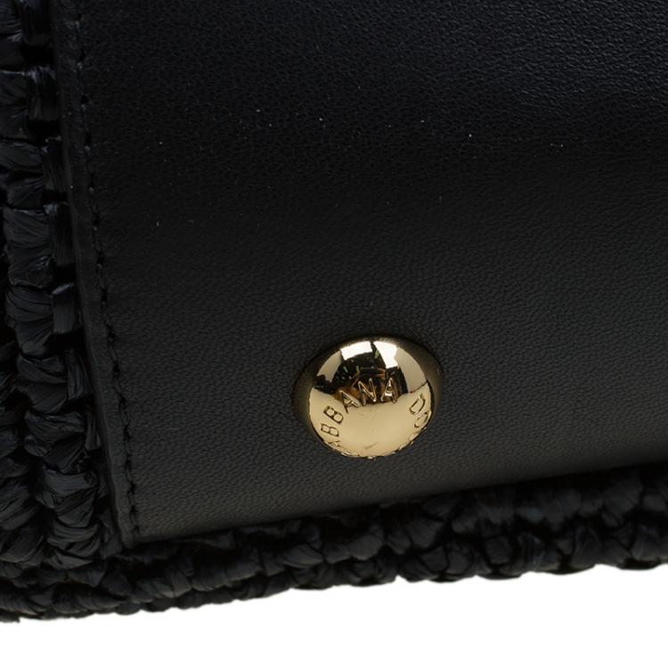 Pre Owned Dolce and Gabbana Black Raffia Crochet Alma Tote