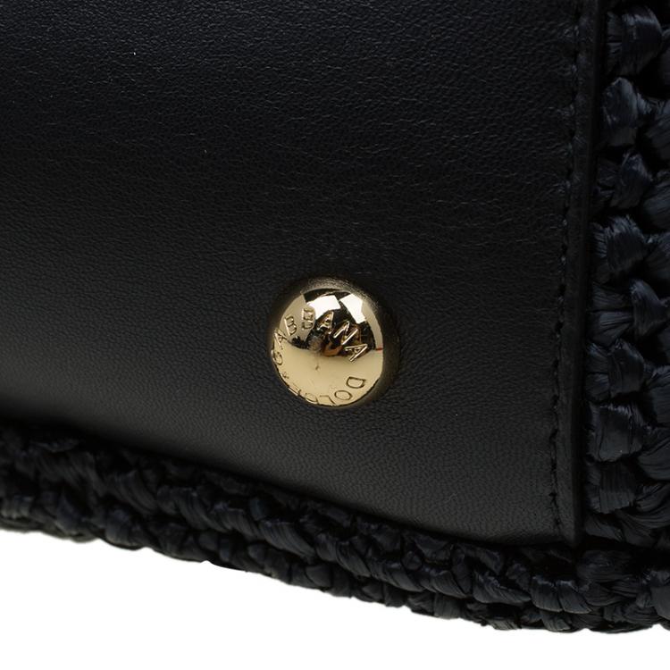 Pre Owned Dolce and Gabbana Black Raffia Crochet Alma Tote
