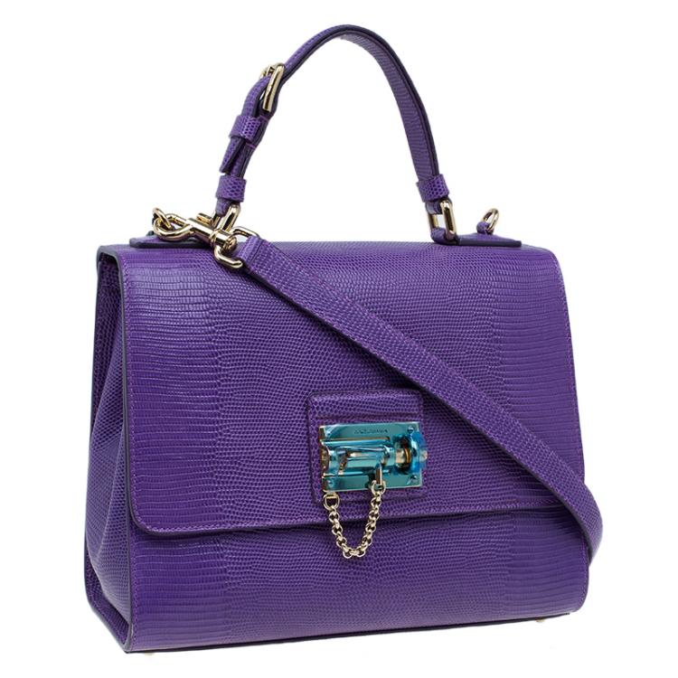Pre Owned Dolce and Gabbana Purple Lizard Embossed Leather Medium Miss Monica Top Handle Bag