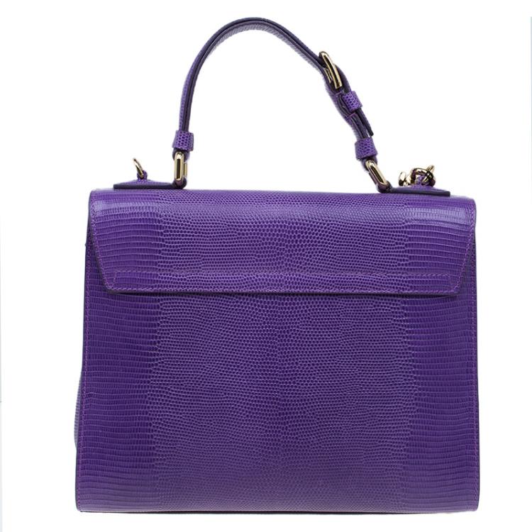 Pre Owned Dolce and Gabbana Purple Lizard Embossed Leather Medium Miss Monica Top Handle Bag