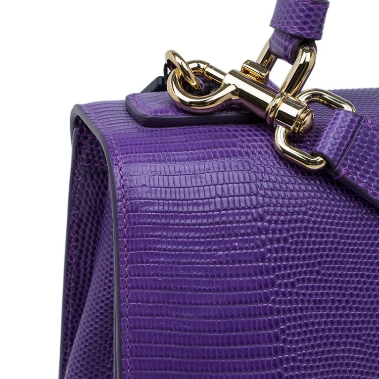 Pre Owned Dolce and Gabbana Purple Lizard Embossed Leather Medium Miss Monica Top Handle Bag
