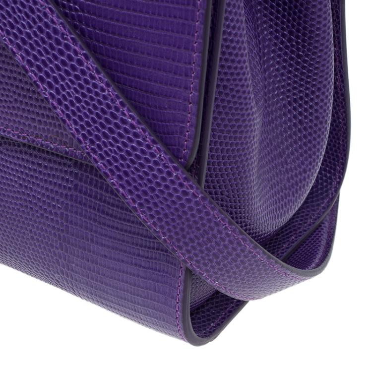 Pre Owned Dolce and Gabbana Purple Lizard Embossed Leather Medium Miss Monica Top Handle Bag