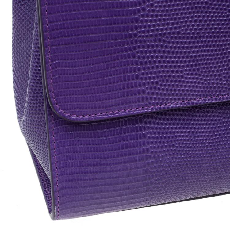 Pre Owned Dolce and Gabbana Purple Lizard Embossed Leather Medium Miss Monica Top Handle Bag