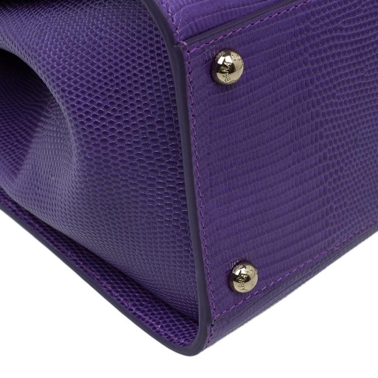 Pre Owned Dolce and Gabbana Purple Lizard Embossed Leather Medium Miss Monica Top Handle Bag