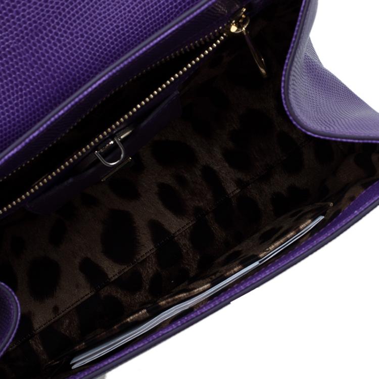 Pre Owned Dolce and Gabbana Purple Lizard Embossed Leather Medium Miss Monica Top Handle Bag