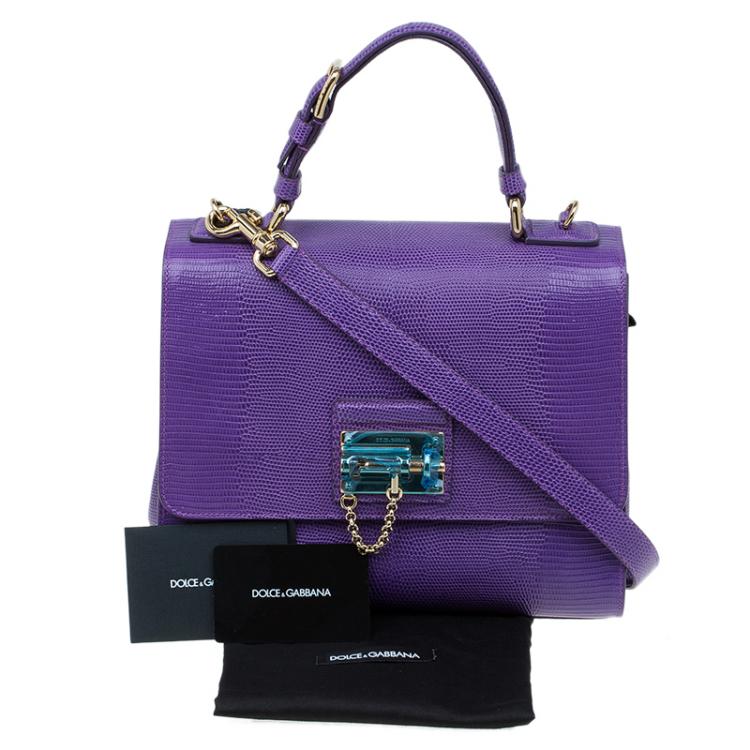 Pre Owned Dolce and Gabbana Purple Lizard Embossed Leather Medium Miss Monica Top Handle Bag