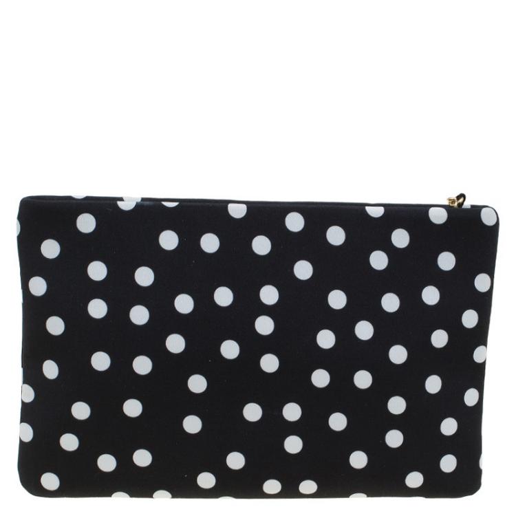 Pre Owned Dolce and Gabbana Black Polka Dots Fabric Charmeuse Clutch