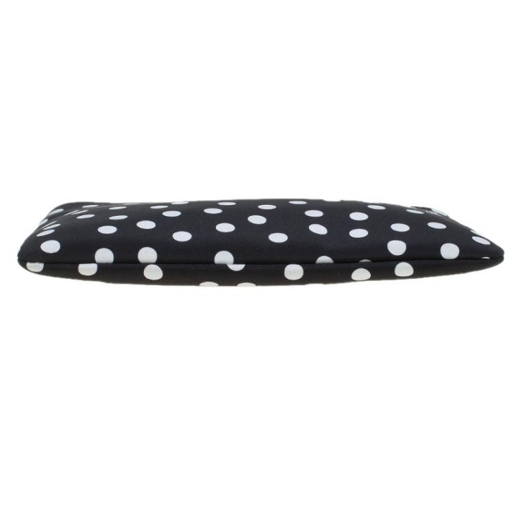 Pre Owned Dolce and Gabbana Black Polka Dots Fabric Charmeuse Clutch