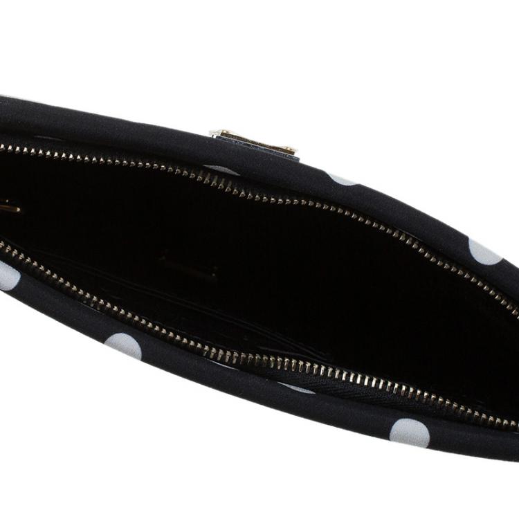 Pre Owned Dolce and Gabbana Black Polka Dots Fabric Charmeuse Clutch
