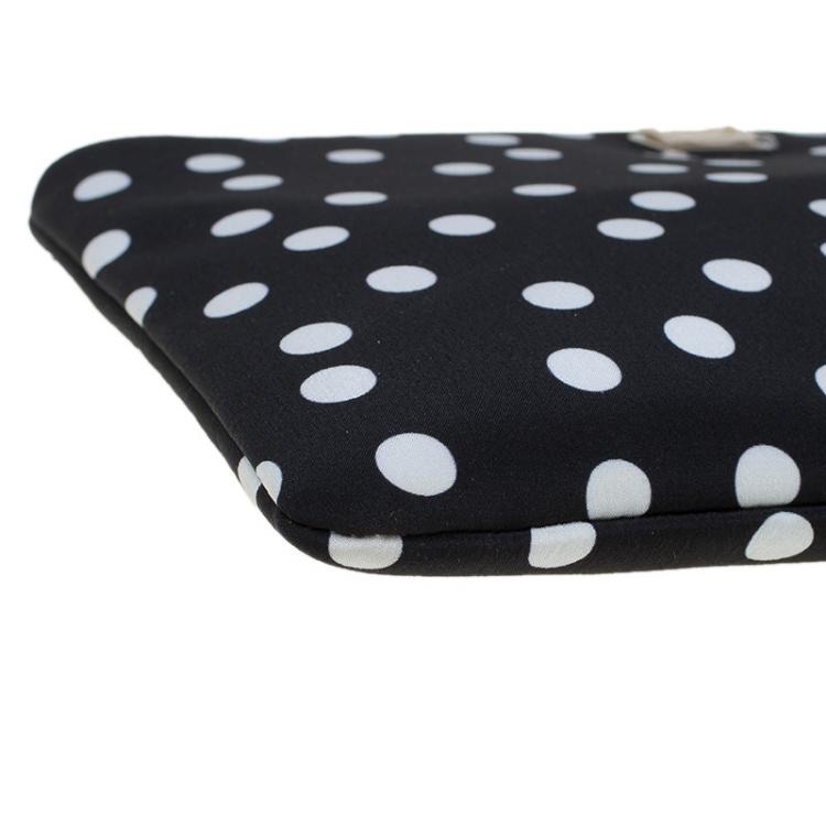 Pre Owned Dolce and Gabbana Black Polka Dots Fabric Charmeuse Clutch