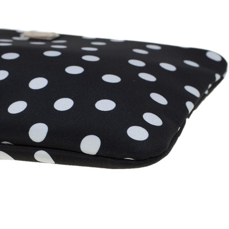 Pre Owned Dolce and Gabbana Black Polka Dots Fabric Charmeuse Clutch