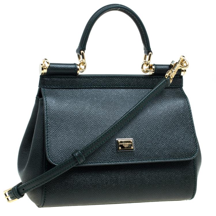 Pre Owned Dolce and Gabbana Dark Green Leather Small Miss Sicily Top Handle Bag