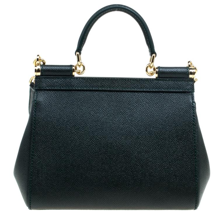 Pre Owned Dolce and Gabbana Dark Green Leather Small Miss Sicily Top Handle Bag
