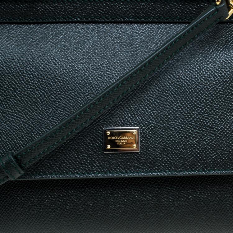 Pre Owned Dolce and Gabbana Dark Green Leather Small Miss Sicily Top Handle Bag