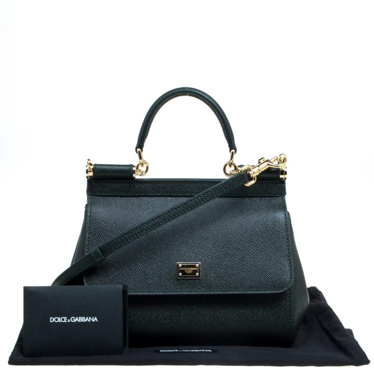 Pre Owned Dolce and Gabbana Dark Green Leather Small Miss Sicily Top Handle Bag