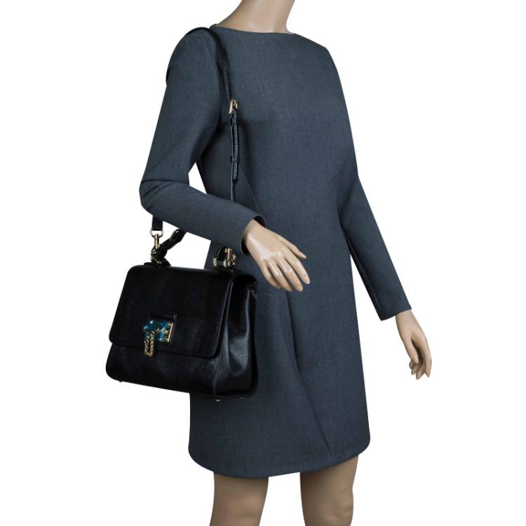 مملوكة مسبقًا Dolce and Gabbana Black Lizard Embossed Leather Medium Monica Tote