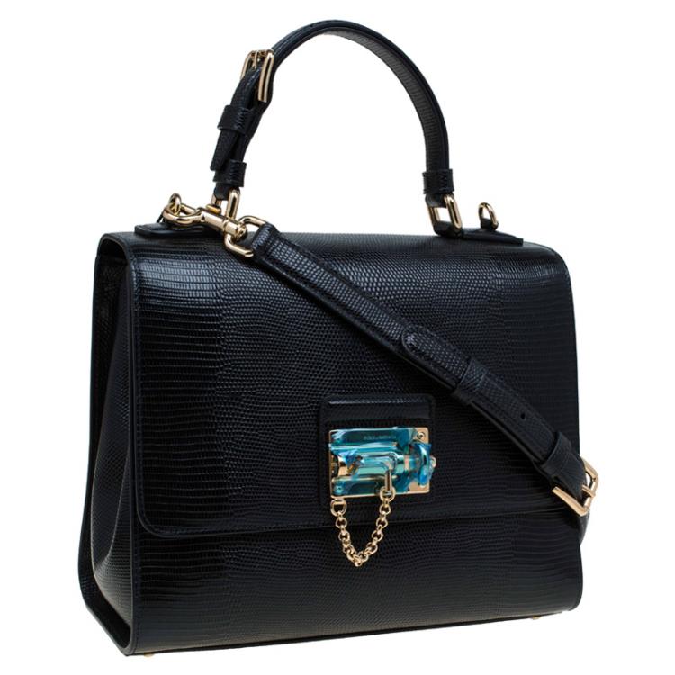 مملوكة مسبقًا Dolce and Gabbana Black Lizard Embossed Leather Medium Monica Tote