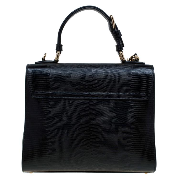 مملوكة مسبقًا Dolce and Gabbana Black Lizard Embossed Leather Medium Monica Tote
