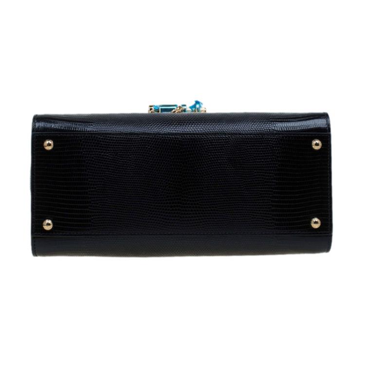 مملوكة مسبقًا Dolce and Gabbana Black Lizard Embossed Leather Medium Monica Tote