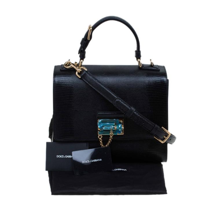 مملوكة مسبقًا Dolce and Gabbana Black Lizard Embossed Leather Medium Monica Tote