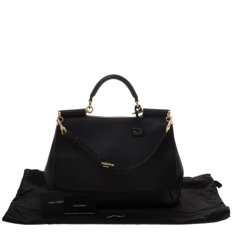 Pre Owned Dolce and Gabbana Black Leather Medium Miss Sicily Tote