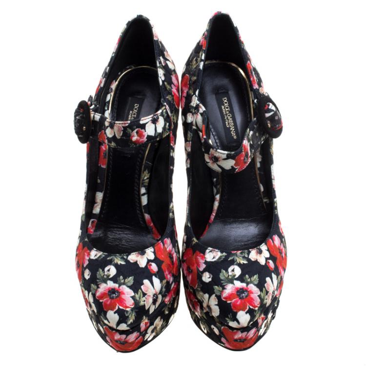 Pre Owned Dolce and Gabbana Floral Printed Fabric Mary Jane Platform  Pumps Size 37