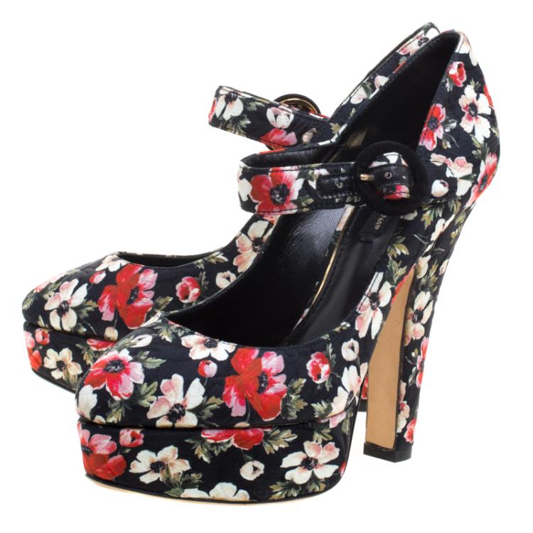 Pre Owned Dolce and Gabbana Floral Printed Fabric Mary Jane Platform  Pumps Size 37