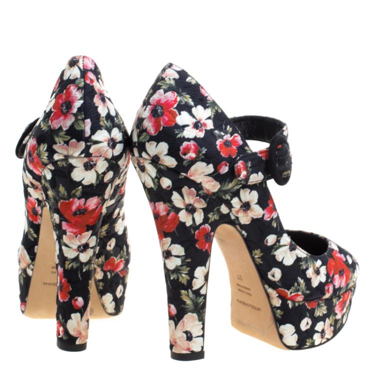 Pre Owned Dolce and Gabbana Floral Printed Fabric Mary Jane Platform  Pumps Size 37