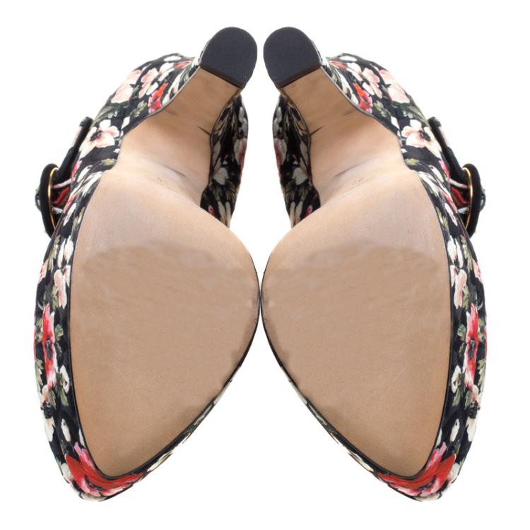 Pre Owned Dolce and Gabbana Floral Printed Fabric Mary Jane Platform  Pumps Size 37