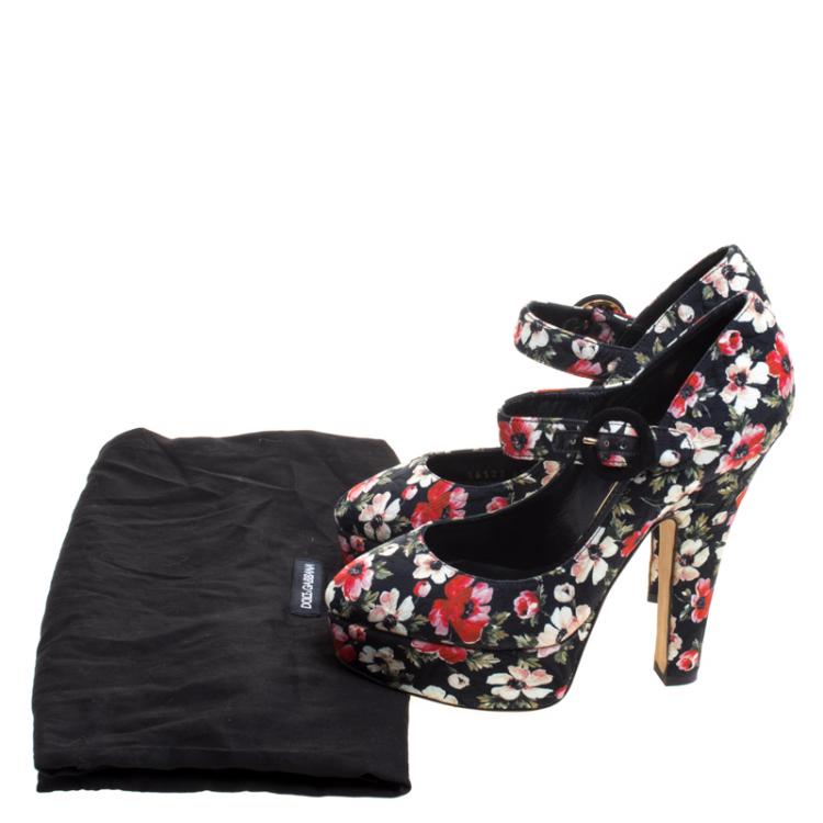 Pre Owned Dolce and Gabbana Floral Printed Fabric Mary Jane Platform  Pumps Size 37
