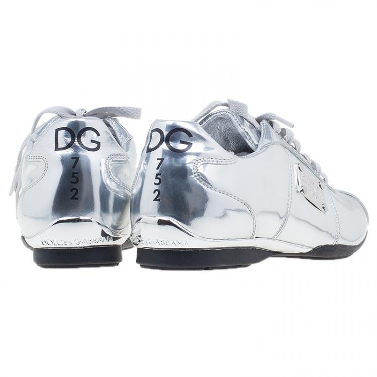 Pre Owned Dolce and Gabbana Silver Metallic Leather Limited Edition Sneakers Size 40.5