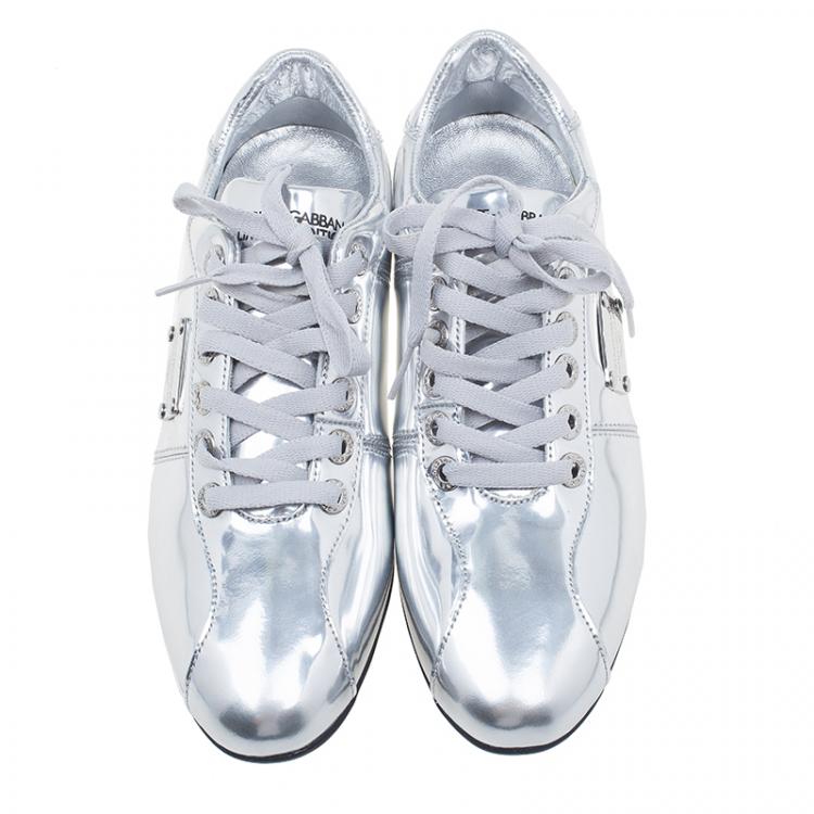 Pre Owned Dolce and Gabbana Silver Metallic Leather Limited Edition Sneakers Size 40.5