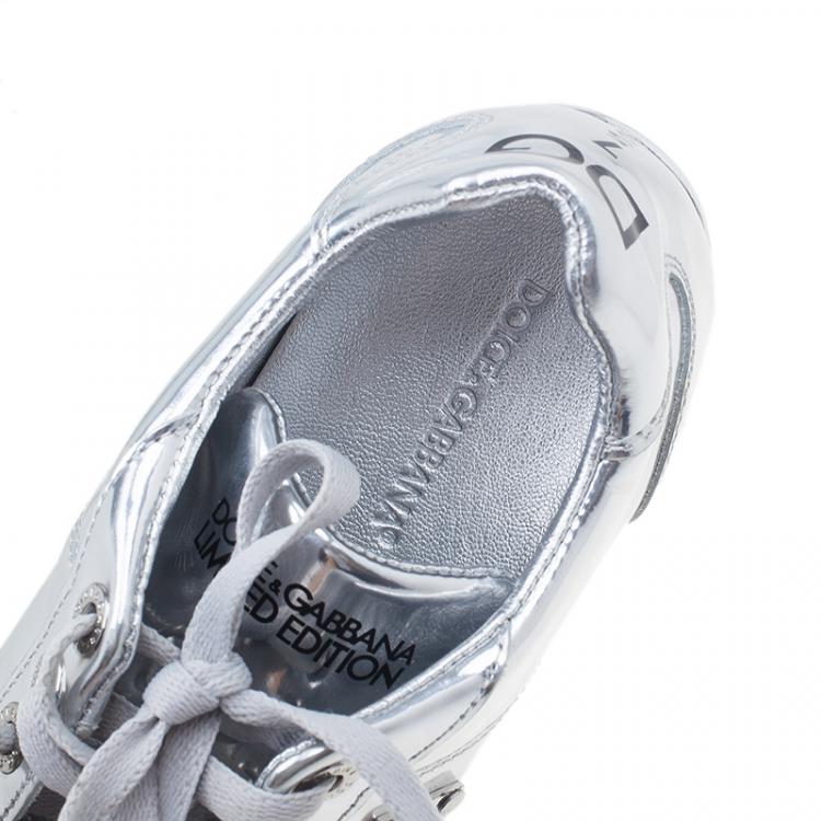 Pre Owned Dolce and Gabbana Silver Metallic Leather Limited Edition Sneakers Size 40.5