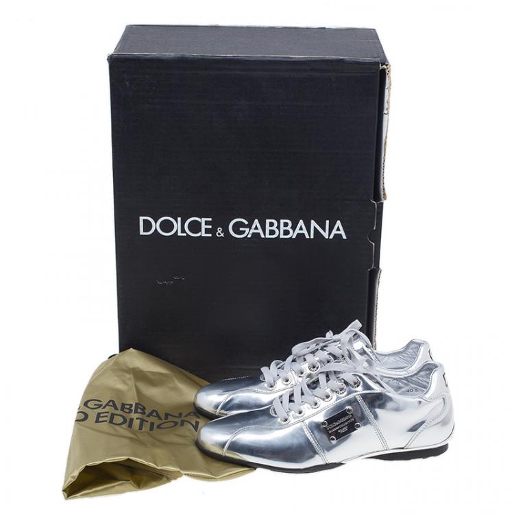 Pre Owned Dolce and Gabbana Silver Metallic Leather Limited Edition Sneakers Size 40.5