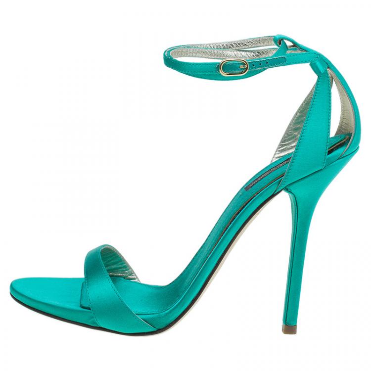 Pre Owned Dolce and Gabbana Green Satin Ankle Strap Sandals Size 40