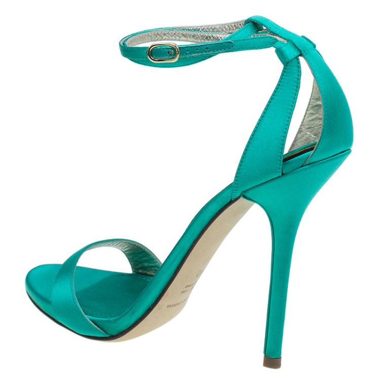 Pre Owned Dolce and Gabbana Green Satin Ankle Strap Sandals Size 40