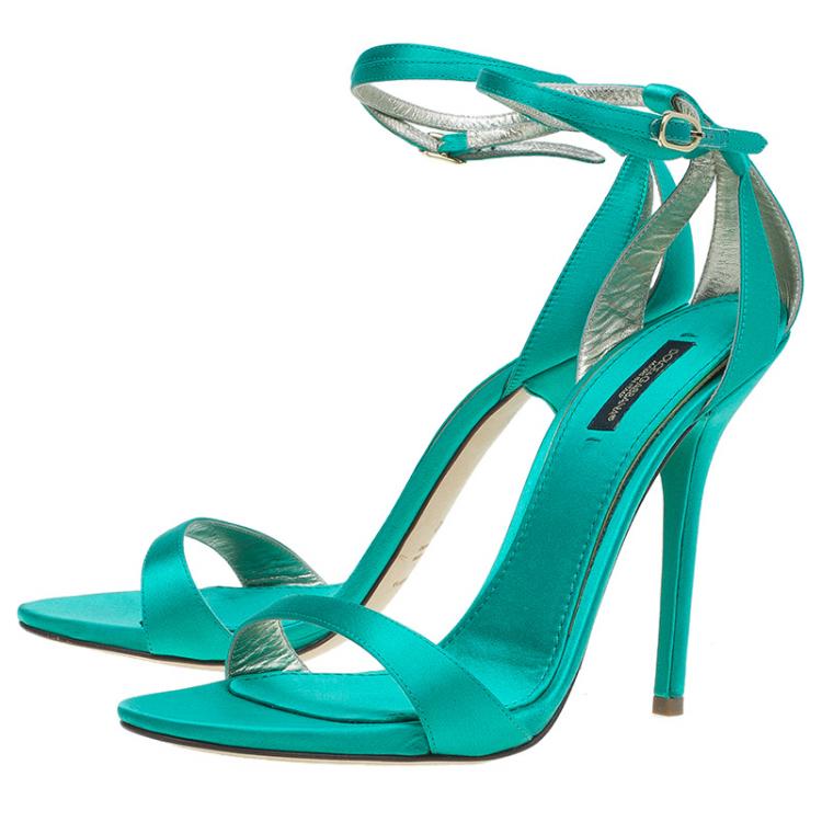 Pre Owned Dolce and Gabbana Green Satin Ankle Strap Sandals Size 40