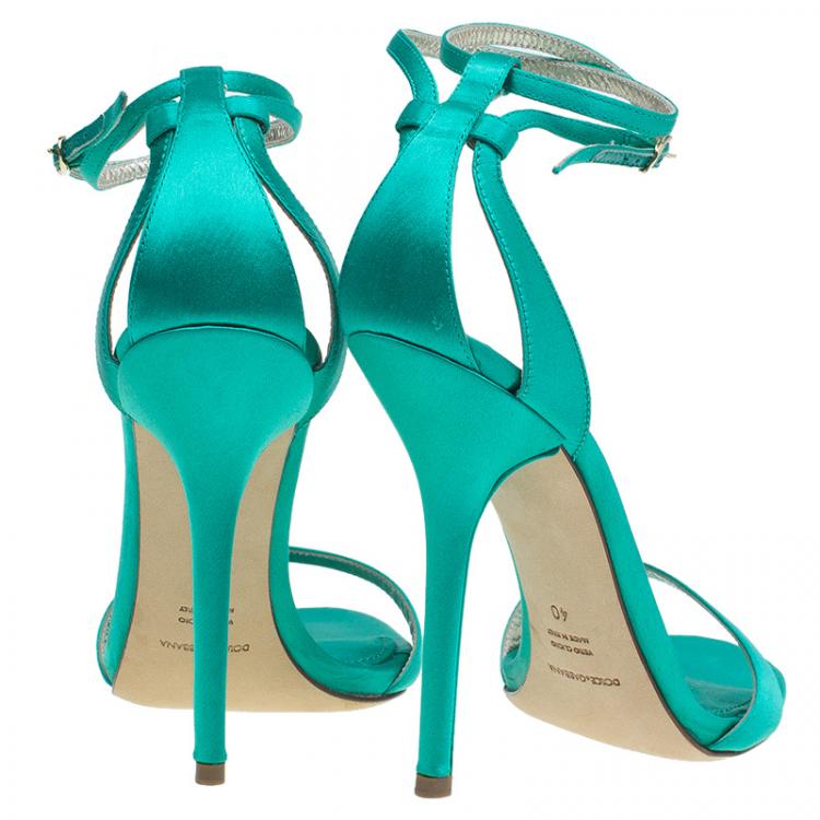 Pre Owned Dolce and Gabbana Green Satin Ankle Strap Sandals Size 40
